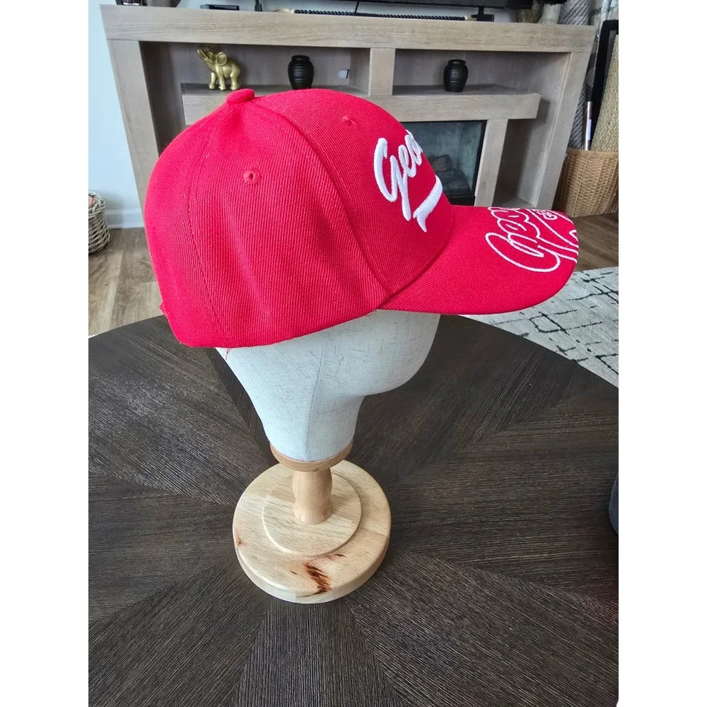 Georgia Red Baseball Cap Hat White Script Embroidery Adjustable Hook Loop Strap